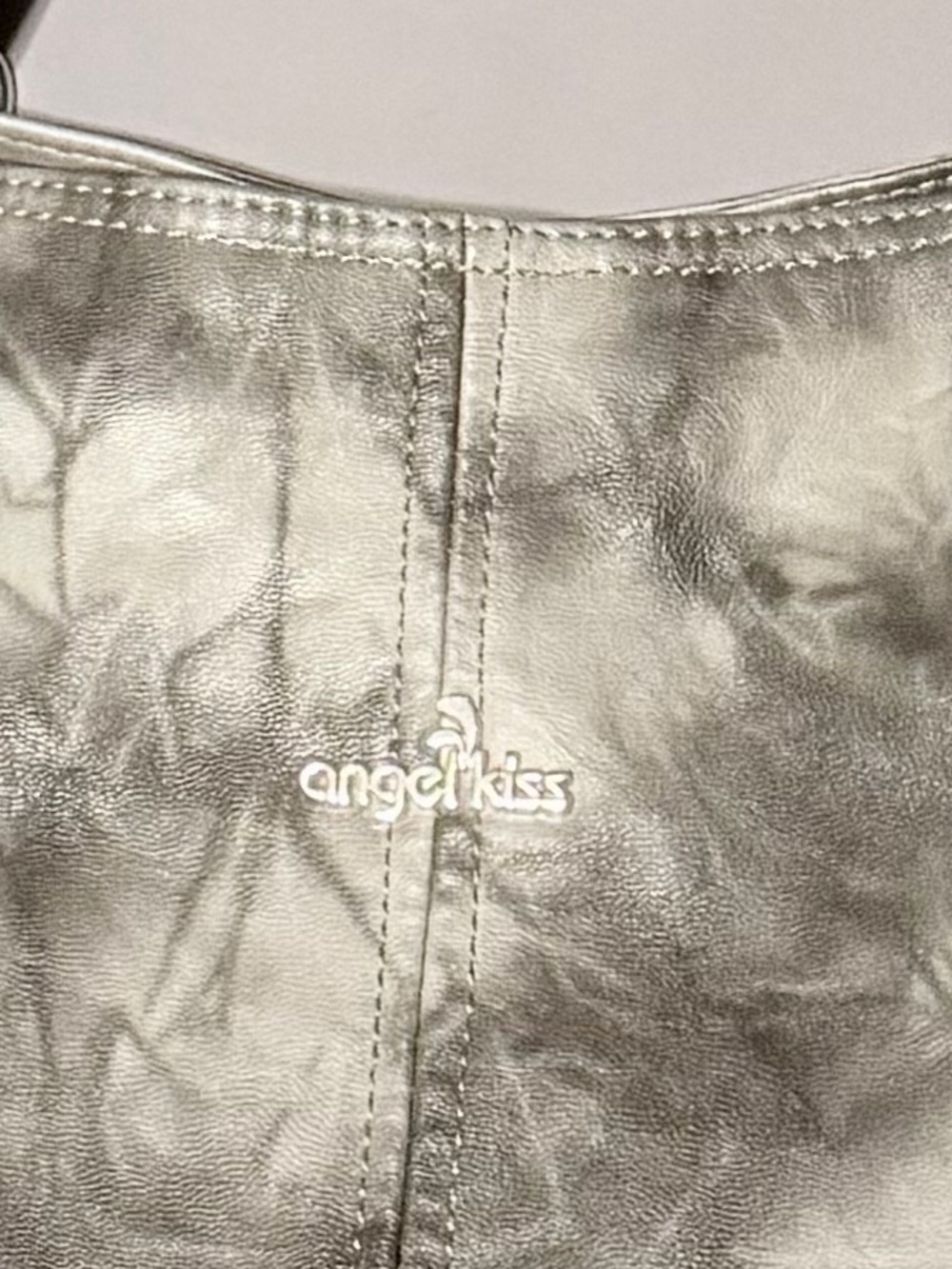 Angel Kiss Faux Leather Metallic Silver Shoulder Bag - Picture 2 of 13